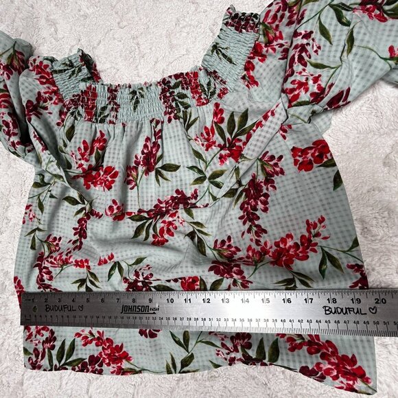 New 14th & Union Floral Off The Shoulder Top Small Printed Layered Ruffle Mint - Picture 9 of 9